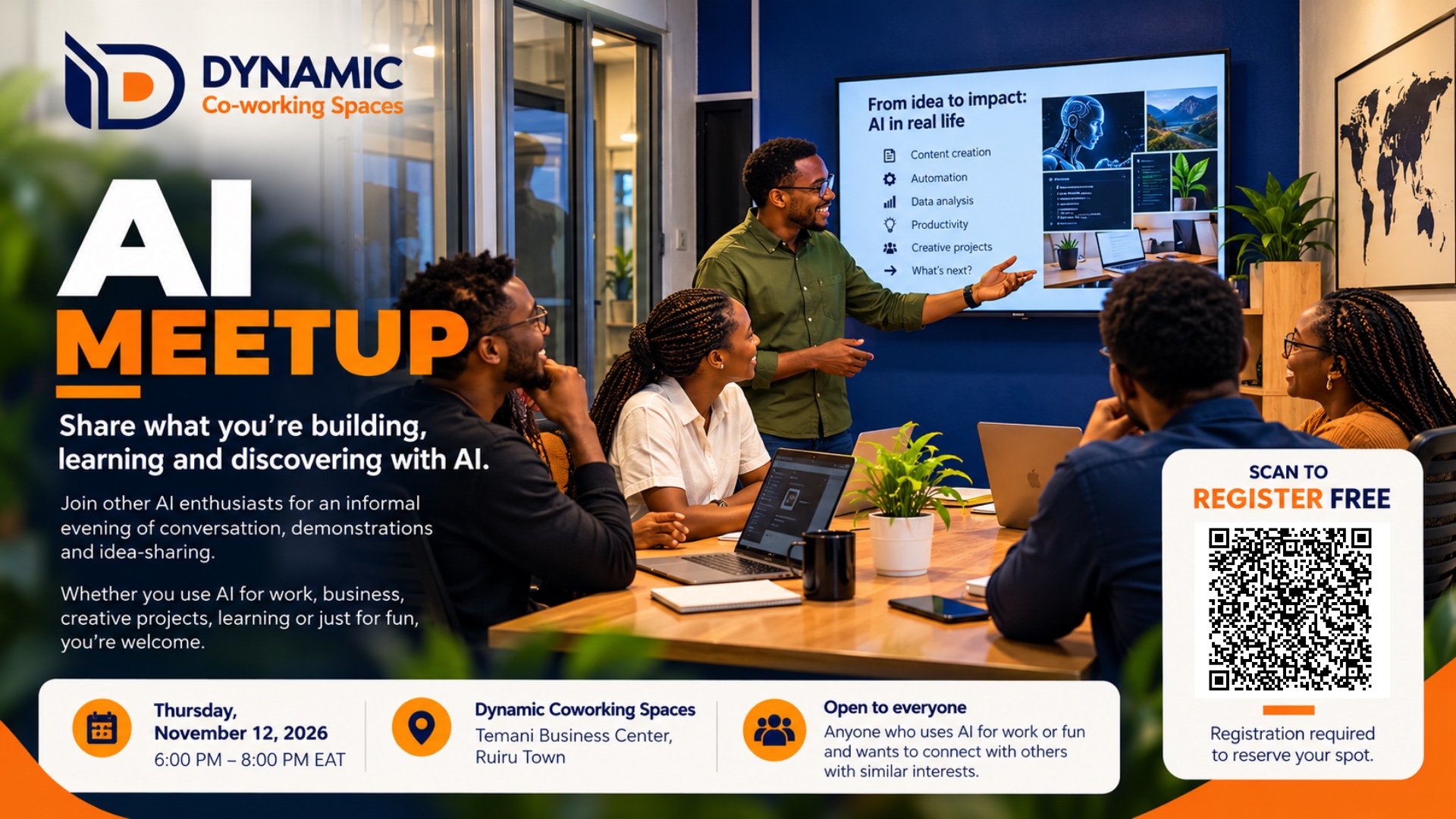 AI Meetup at Dynamic: November 12, 2026, 6–8 pm EAT. Free registration required.